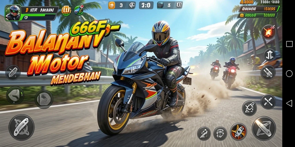 Gameplay mendebarkan di 666F dengan balapan motor yang seru.