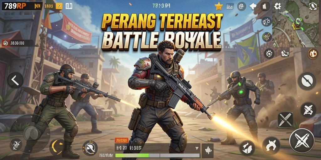 Screenshot 789RP menunjukkan aksi mendebarkan dalam pertempuran Battle Royale.
