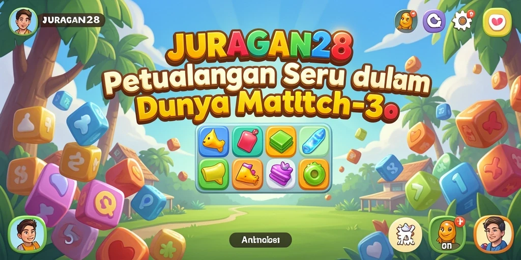 Screenshot menunjukkan gameplay seru dari JURAGAN28, dengan berbagai item Match-3.