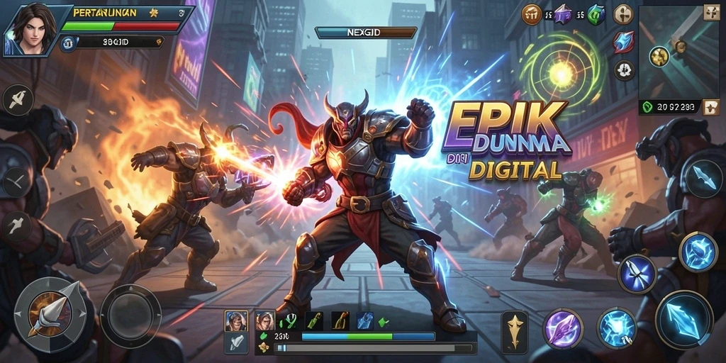 Tampilan gameplay NEXGID yang mendebarkan dalam pertarungan antar karakter.