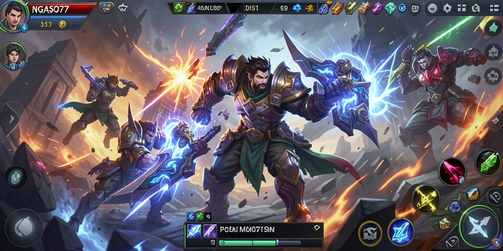 Tampilan gameplay seru di arena MOBA NGASO77.