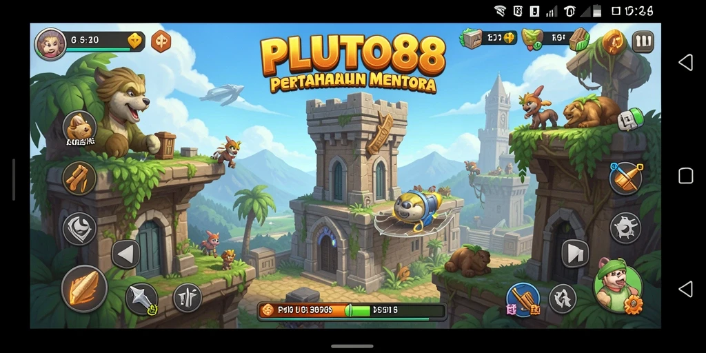 Gameplay seru di PLUTO88 saat melindungi markas dari serangan musuh.