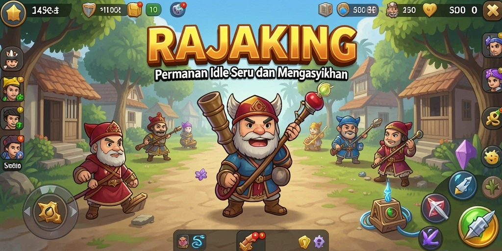 Screenshot gameplay RAJAKING yang menampilkan kerajaan yang berkembang.